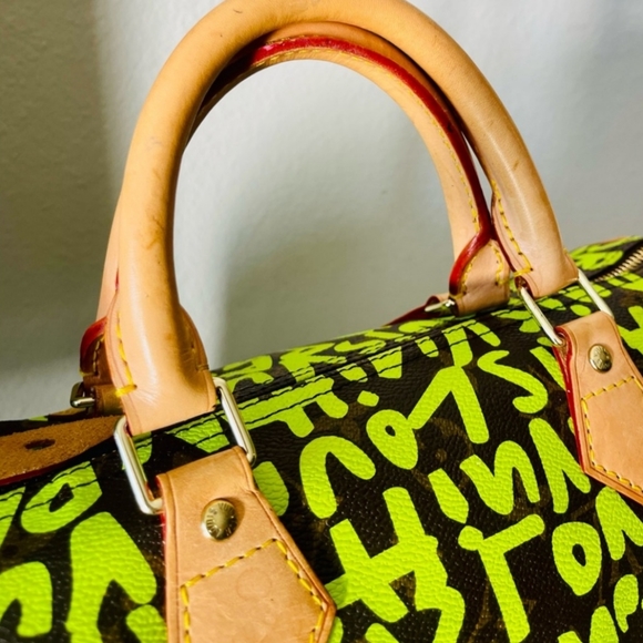 LOUIS VUITTON X Stephen Spriuse Monogram Graffiti Speedy 30 neon green LV bag - Picture 5 of 16